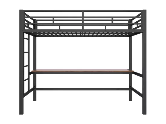 Lit mezzanine 90×200 cm rampe escabeau table avec USB et prise bande lumineuse Wire Control éclairage d'ambiance métal Noir