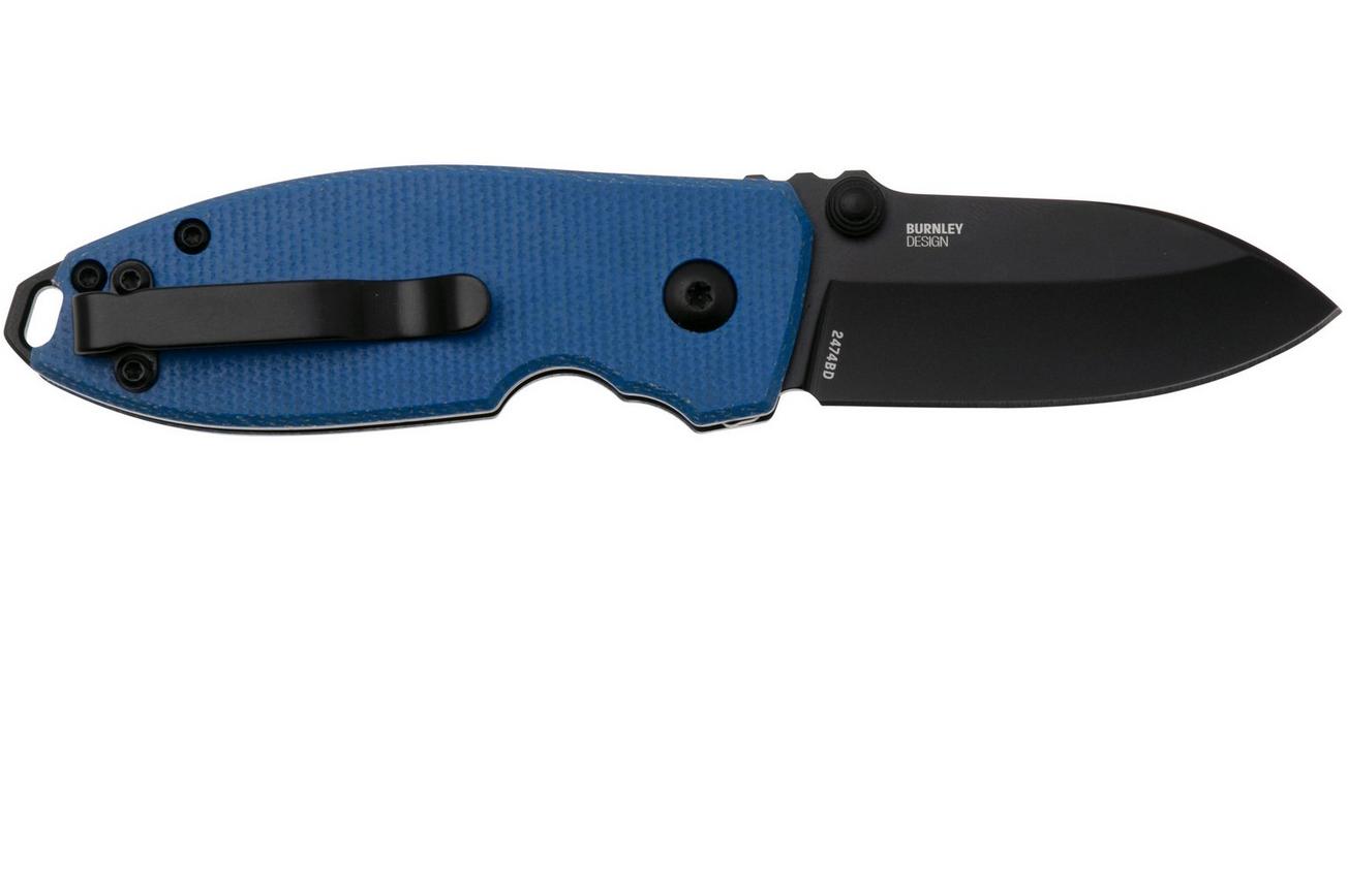 CRKT Squid Button Lock 2474BD Black Oxide D2, Blue Micarta, zakmes, Lucas Burnley design