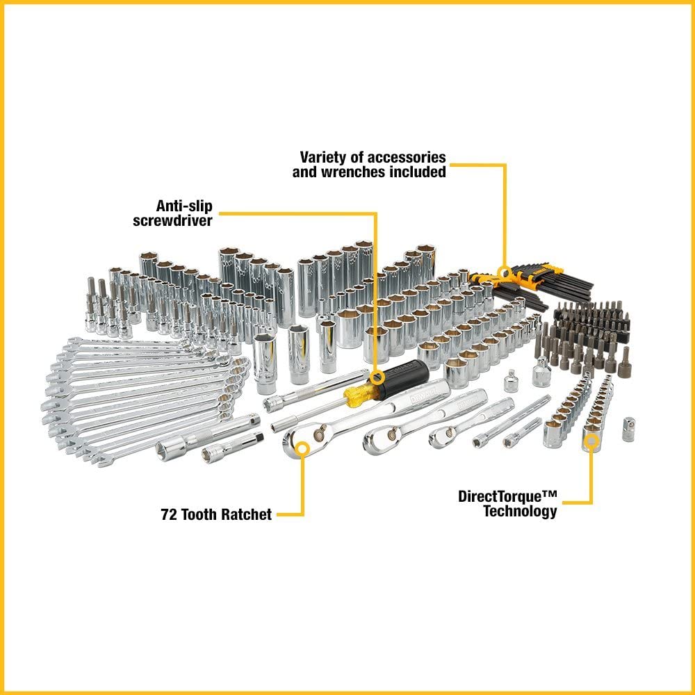 Mechanics Tool Set, 1/4" & 3/8" & 1/2" Drive, SAE/Metric, 205-piece (DWMT81534)