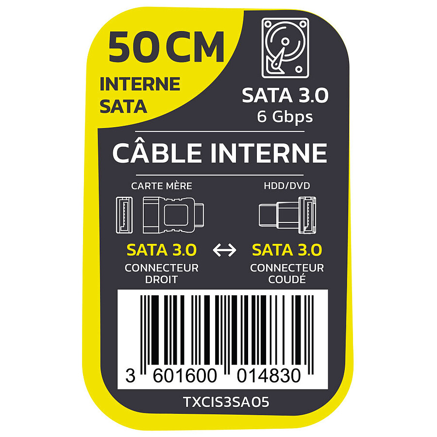 TEXTORM Câble SATA 3.0 (6Gbps) droit/coudé- 50 cm