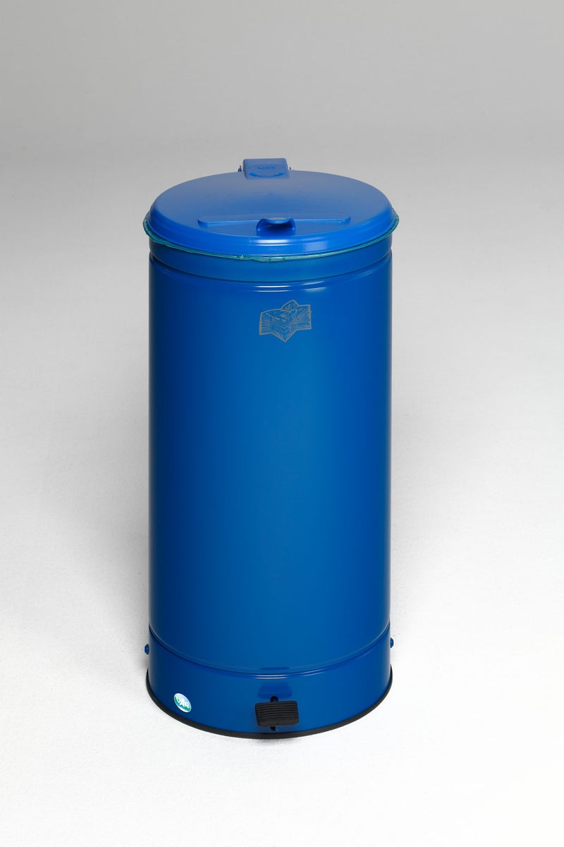 PROREGAL Grote afvalbak met voetpedaal, 66 liter, HxBxD 80 x 43 x 43 cm, gegalvaniseerd staal, blauw