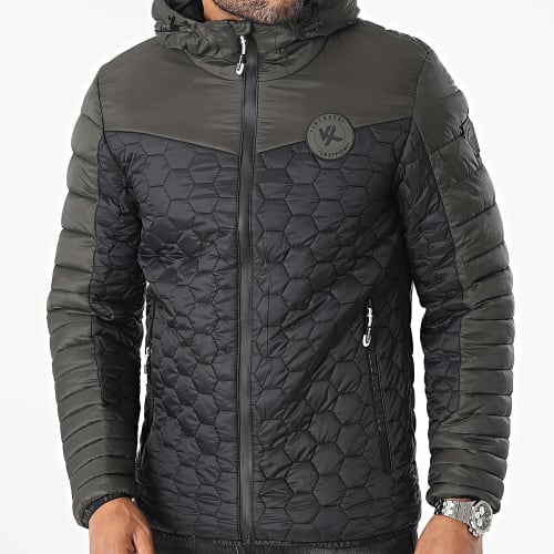 Doudoune Capuche Noir Vert Kaki