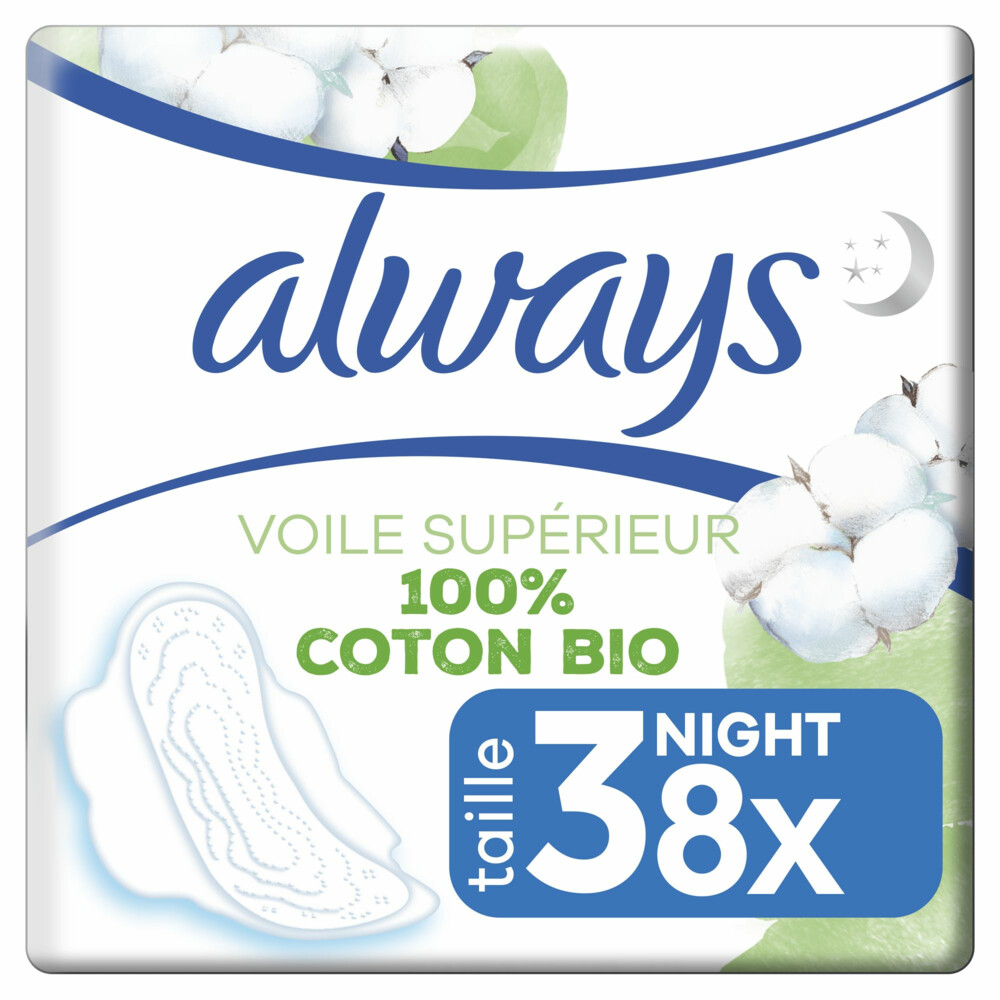 Always Maandverband Bio Cotton Protection Ultra Night met Vleugels8 stuks