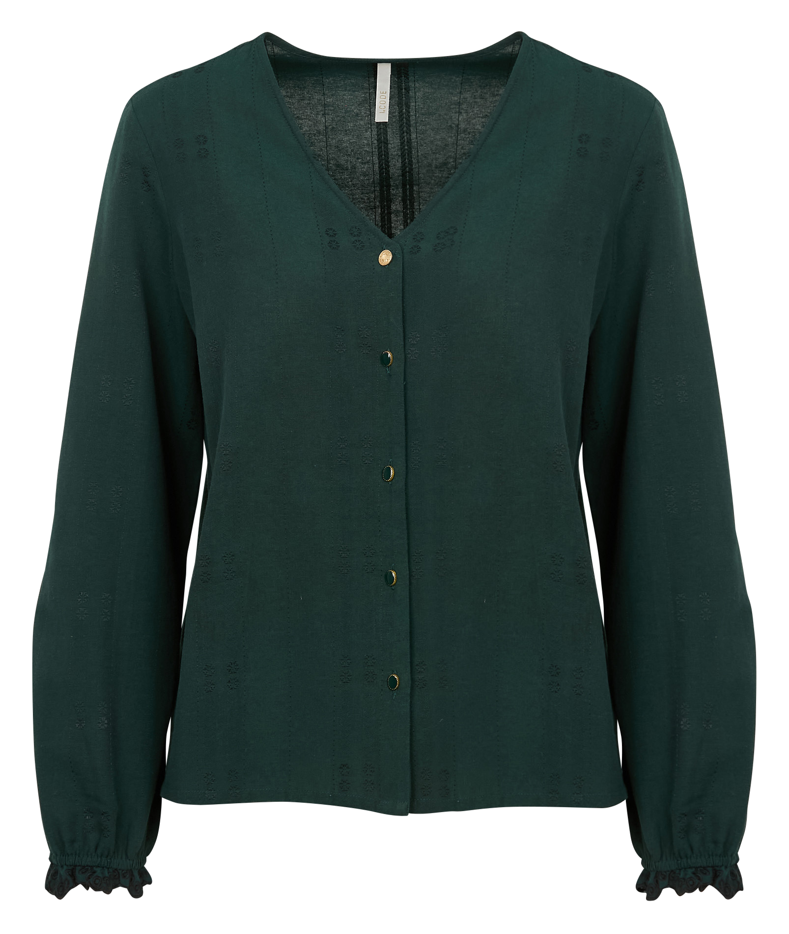 Chemise droite col V en coton mélangé | Vert