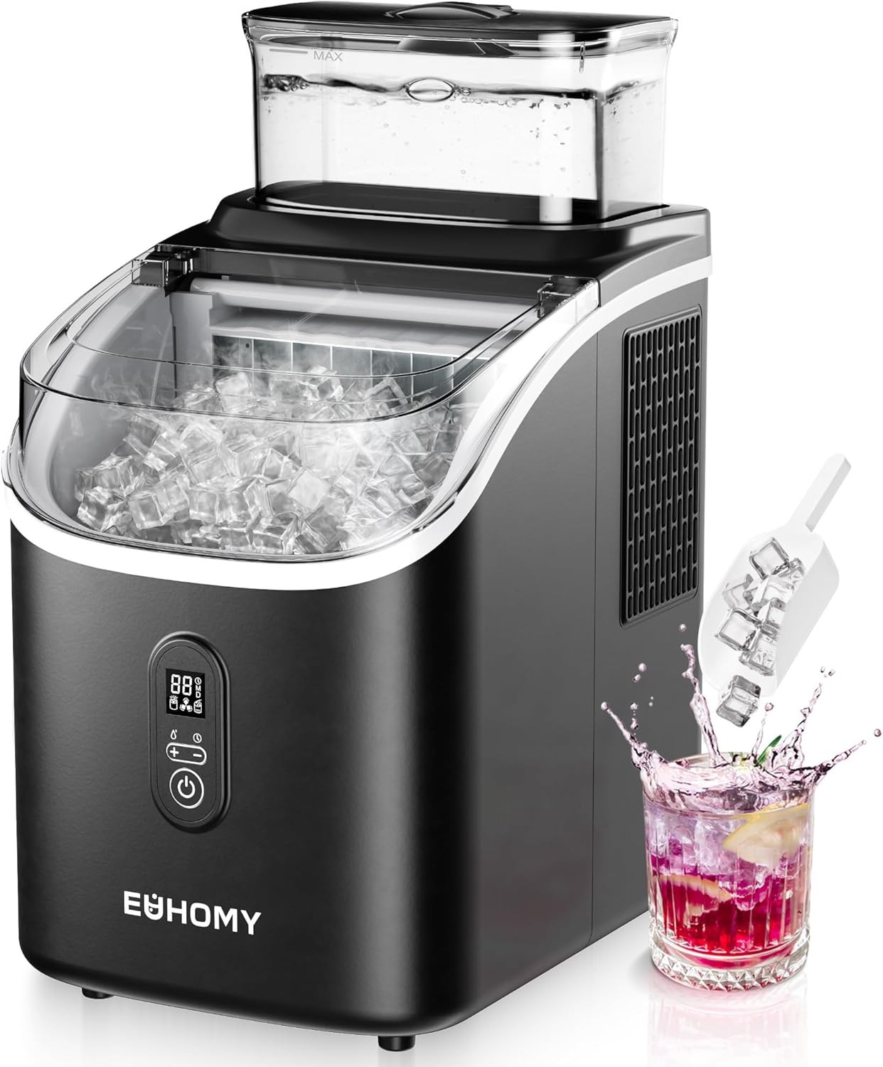EUHOMY Eiswürfelmaschine für die Arbeitsplatte, 15 kg Eismaschine Ice Maker, 2L Eiswürfelmaschinen, 16 Eiswürfel in 13 Min, Selbstreinigende Eiswürfelbereiter für Zuhause/Küche/Büro, Schwarz