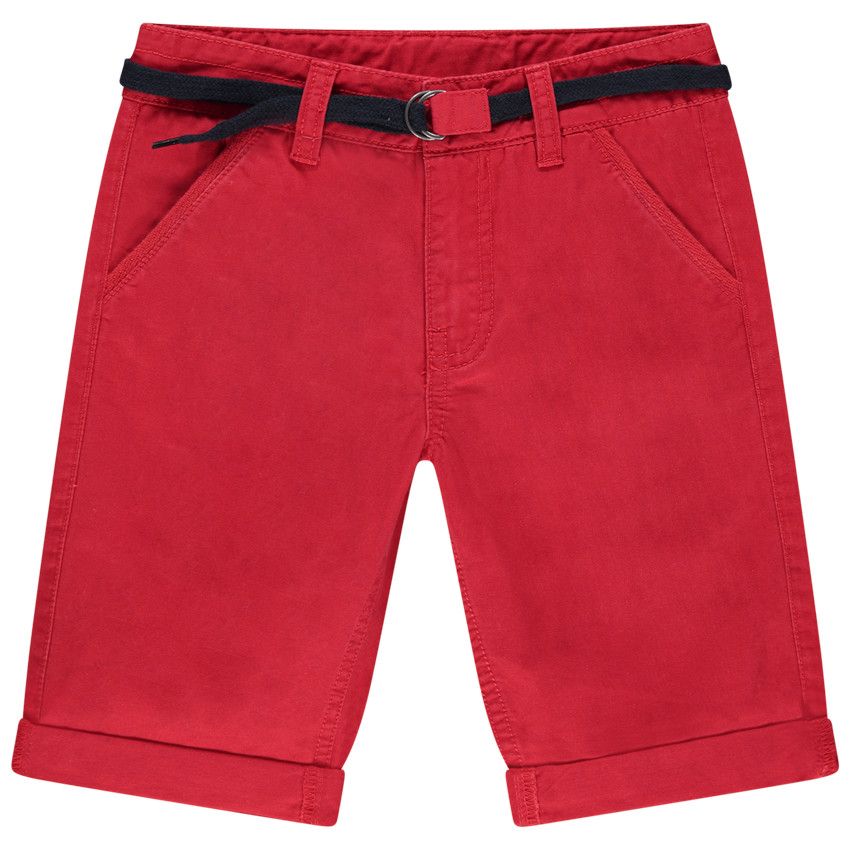 Bermuda en coton uni avec ceinture ajustable - Rouge