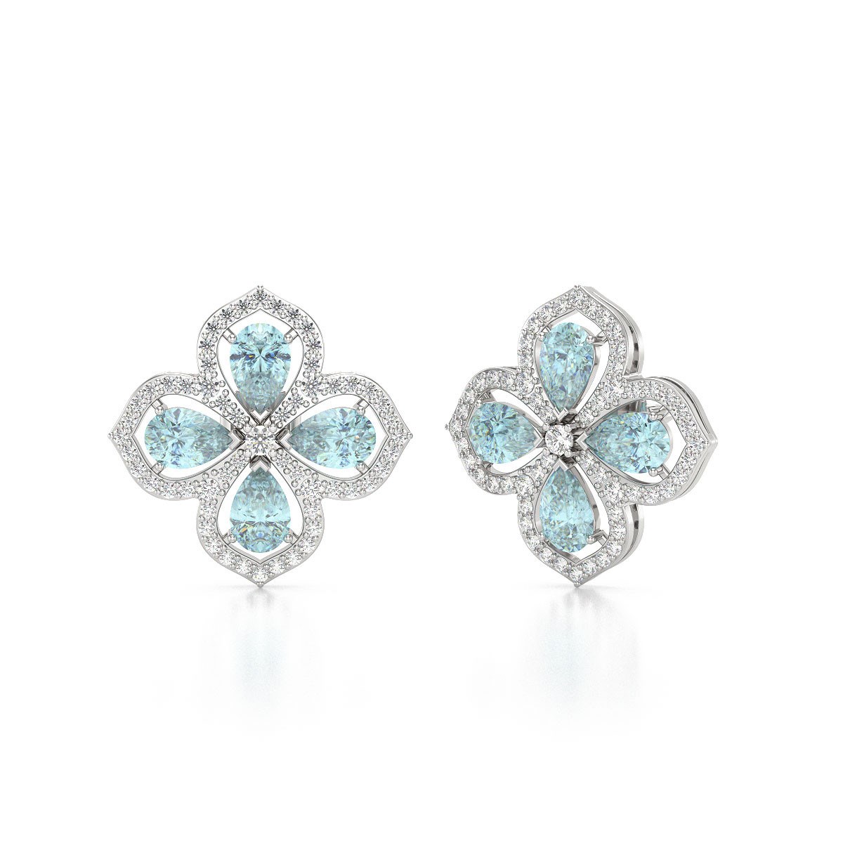Boucles d'oreilles ADEN Or 585 Blanc Aigue-Marine et Diamant 3.55grs