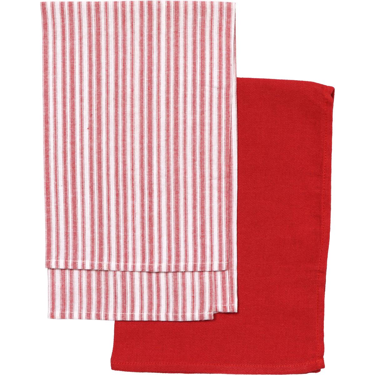 SET 2 TORCHONS ROULES 45X65CM COTON ROUGE