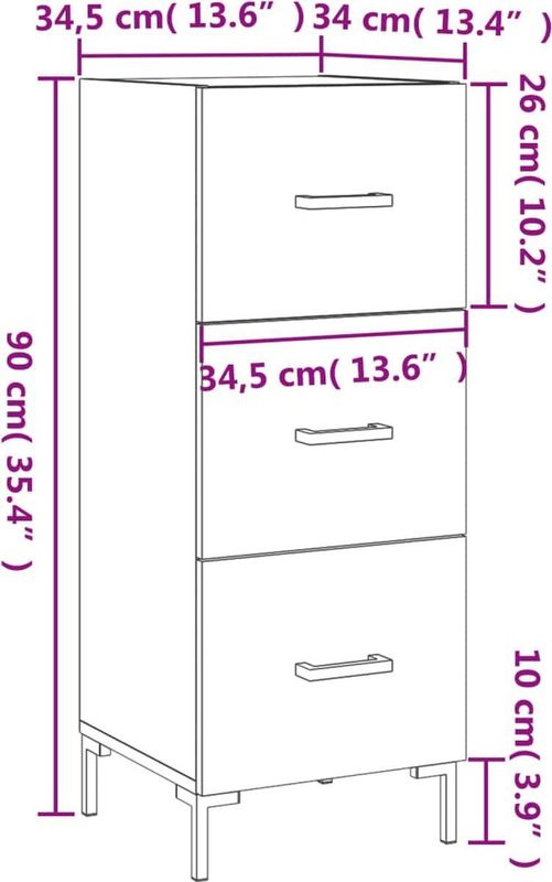 vidaXL - Dressoir - Sonoma Eiken - Bewerkt Hout - Metalen Poten