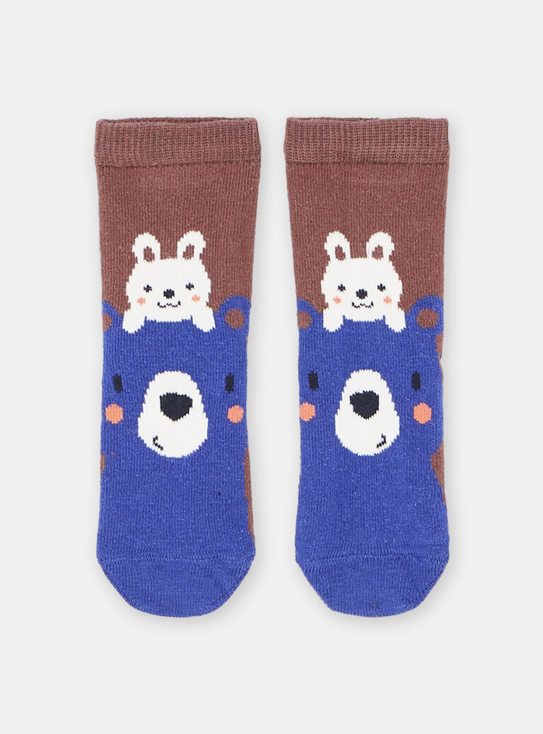 Chaussettes havane à motifs lapin et ours bébé garçon