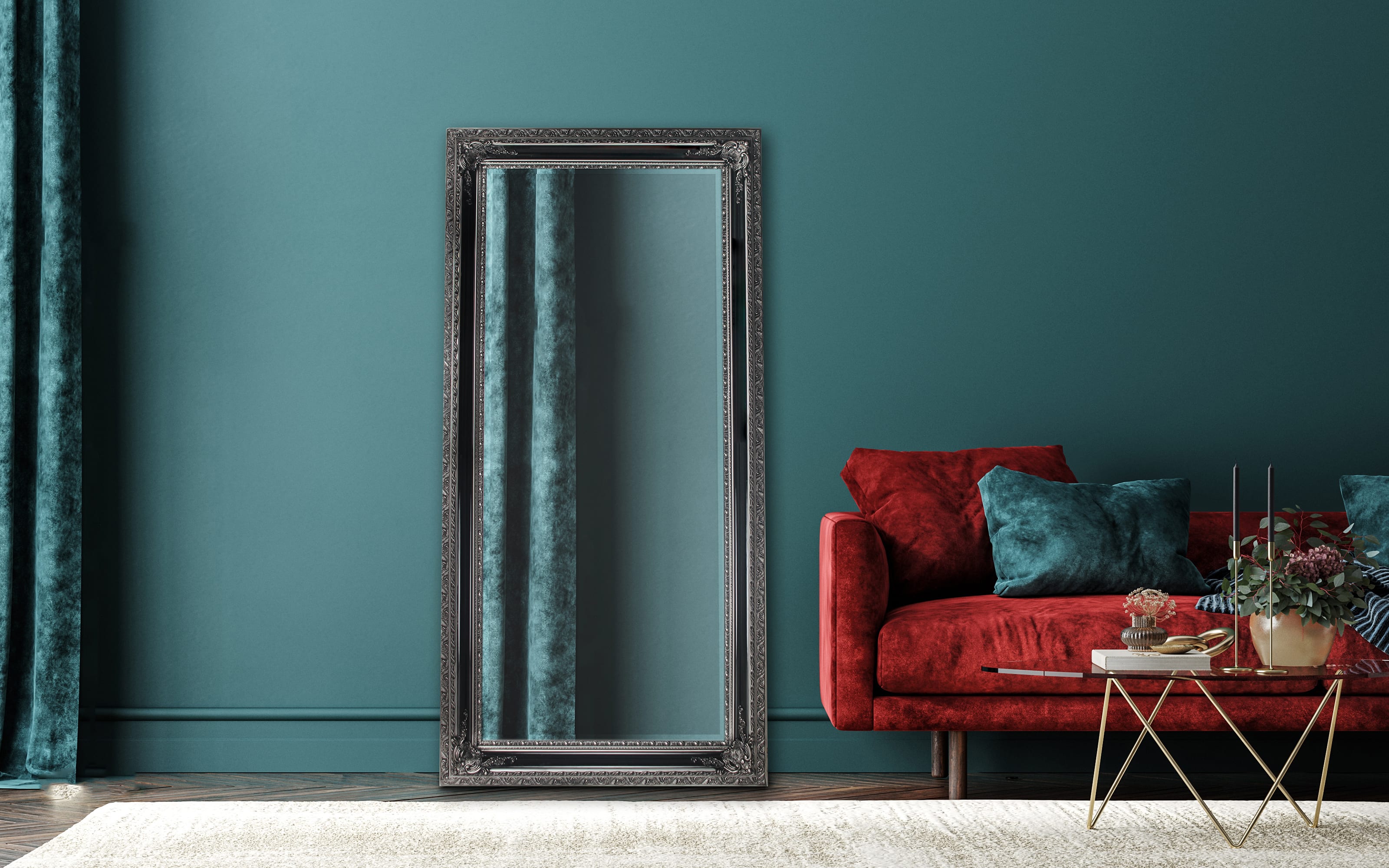 Rahmenspiegel Lara, schwarz/silberfarbig, 100 x 120 cm