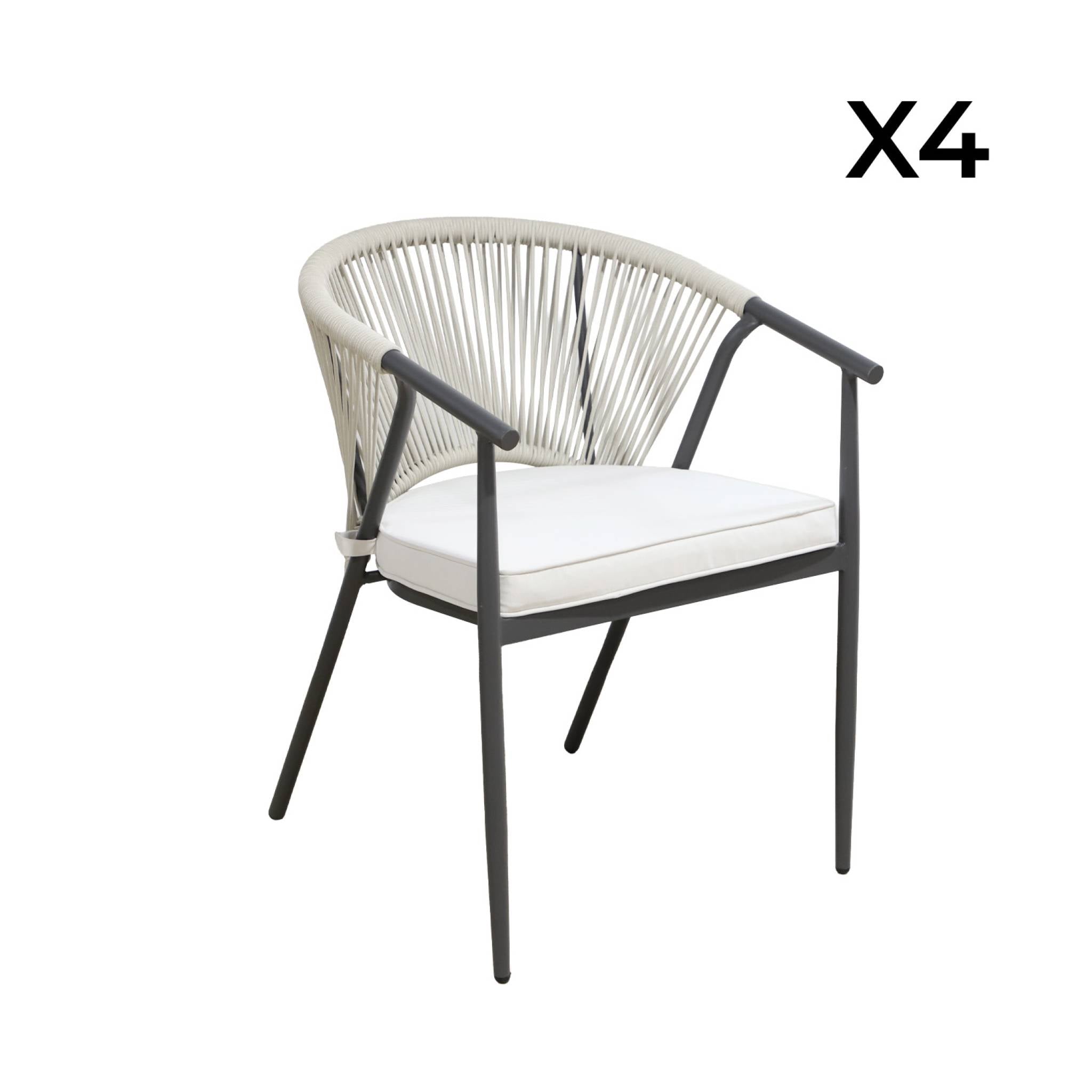 sweeek - Stapelbare tuinstoelen van staal en touwen (set van 4)