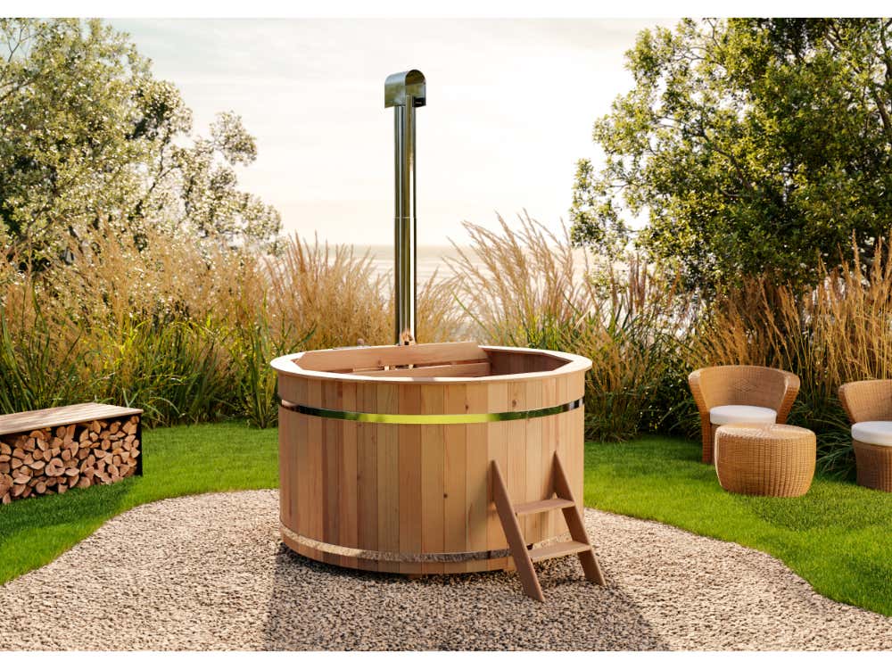 FinnTherm Bergen houten hottub met montagemateriaal, natuurlijke afwerking