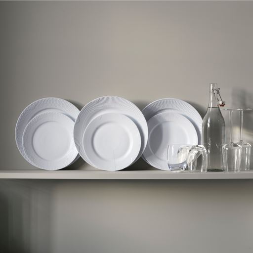 Royal Copenhagen Hvid Riflet 2-pak Middagstallerken, Hvid, Ø27 cm