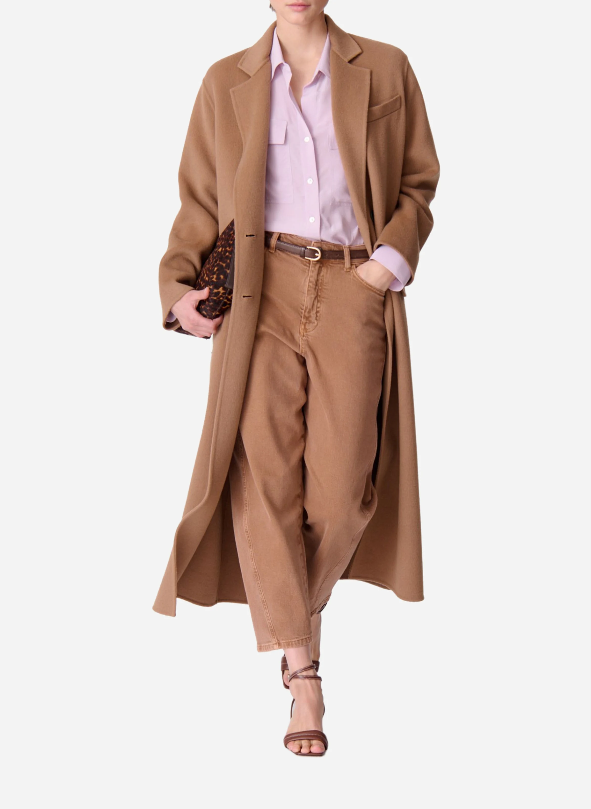 FRISBANE - Manteau long droit en laine mélangée | Marron