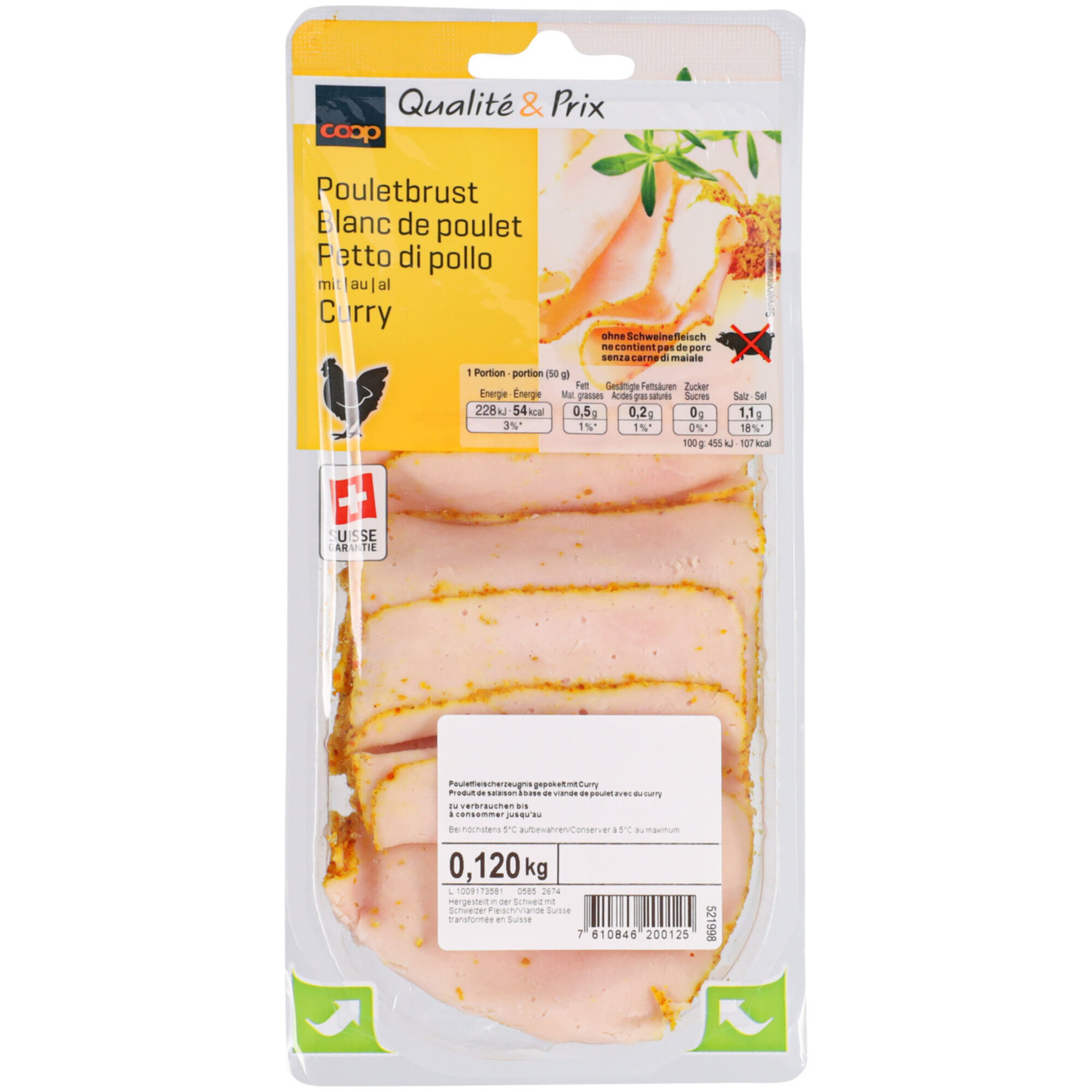 Pouletbrust mit Curry hauchdünn geschnitten