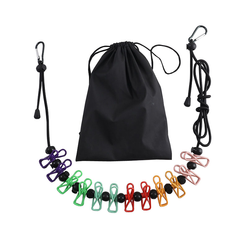 (170cm) Robuste Wäscheleine Camping Schnur mit 11 Wäscheklammern / 12 Kordelstopper - Bunt