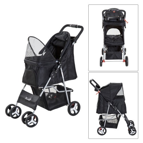 Carrinho de passeio dobrável preto para animais de estimação Pawhut