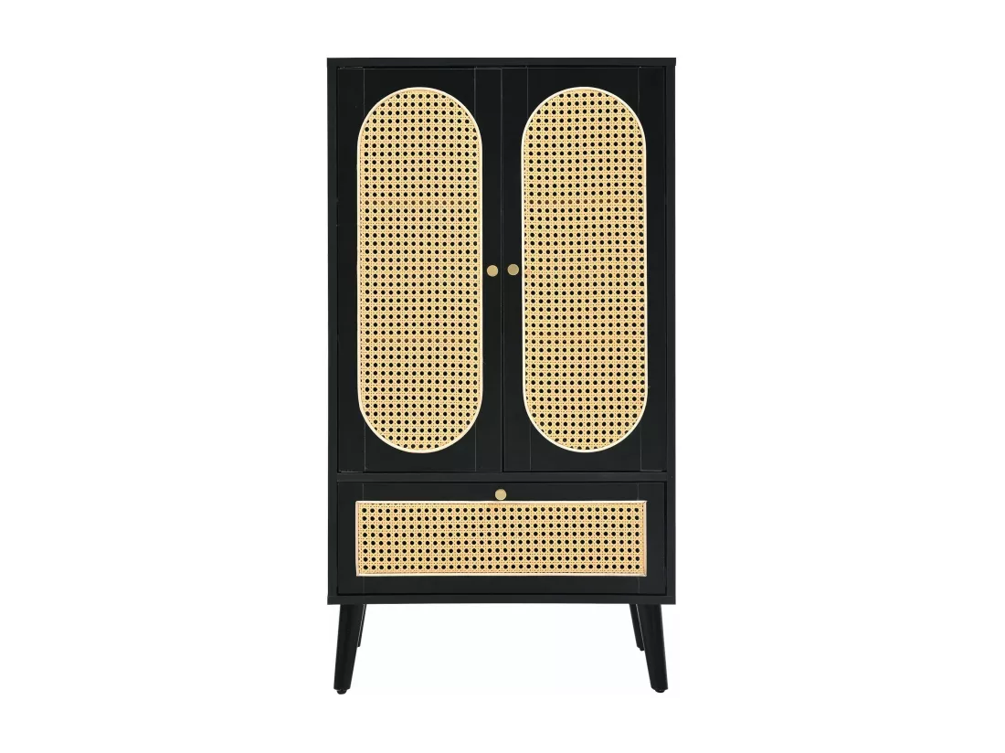 Buffet compact multifonctionnel en rotin noir,d60cm×h110.5cm