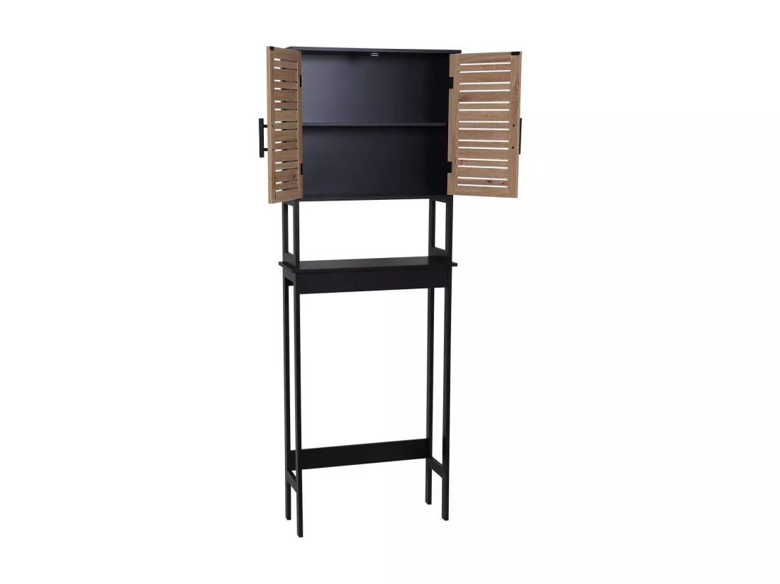 Meuble dessus de Toilettes WC 2 Portes 1 Etagère et 1 Tablette H 179 cm - Noir