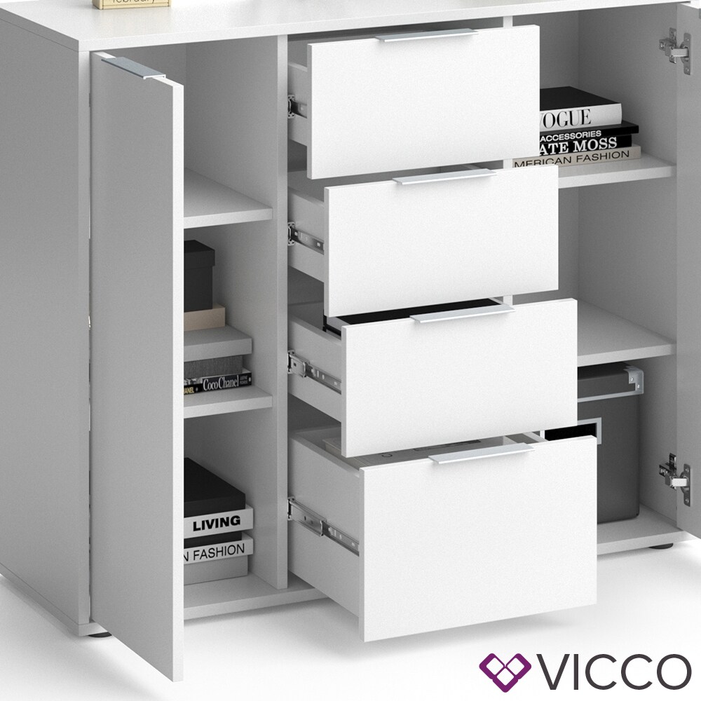 VICCO Sideboard LEON Kommode Schrank Weiß Fernsehschrank TV Anrichte Highboard