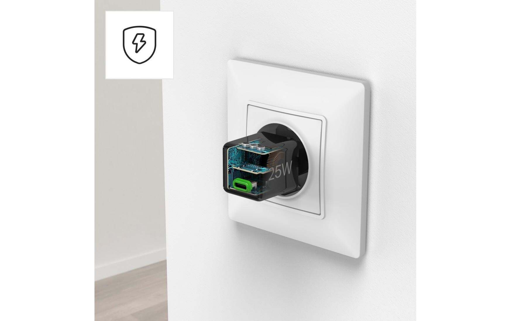 USB-Wandladegerät Mini-charger USB-C 25 W SchwarzSuper-Mini-GaN-Ladegerät USB-C