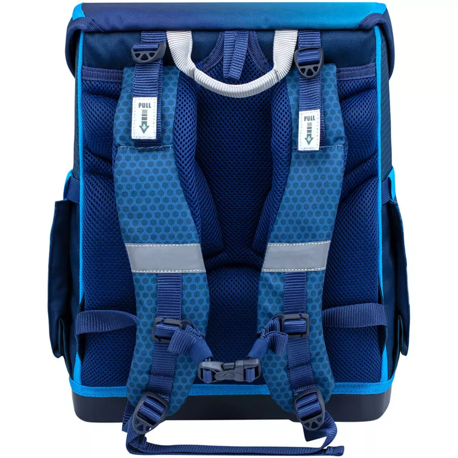 Belmil Schulranzen Compact Schulranzen Set 5-teilig mit Brustgurt Racing Blue Neon