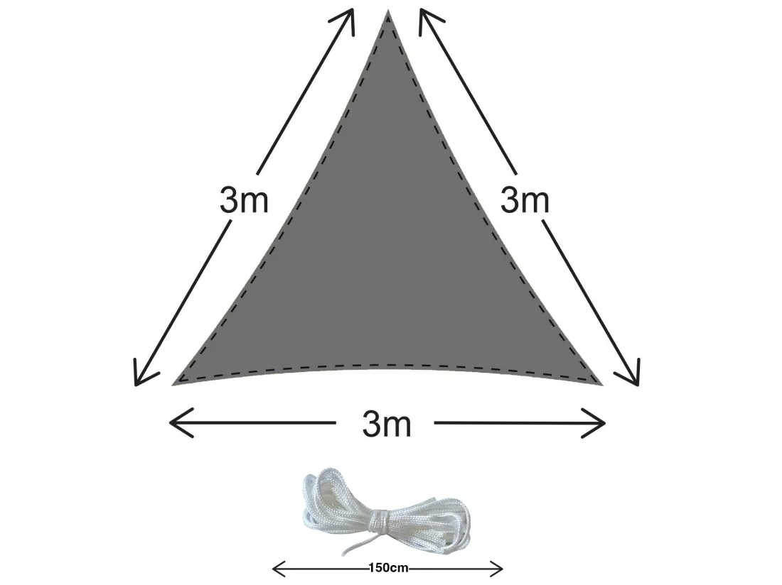 Voile D'Ombrage Triangulaire en Polyéthylène Gris avec Cordes 3x3x3