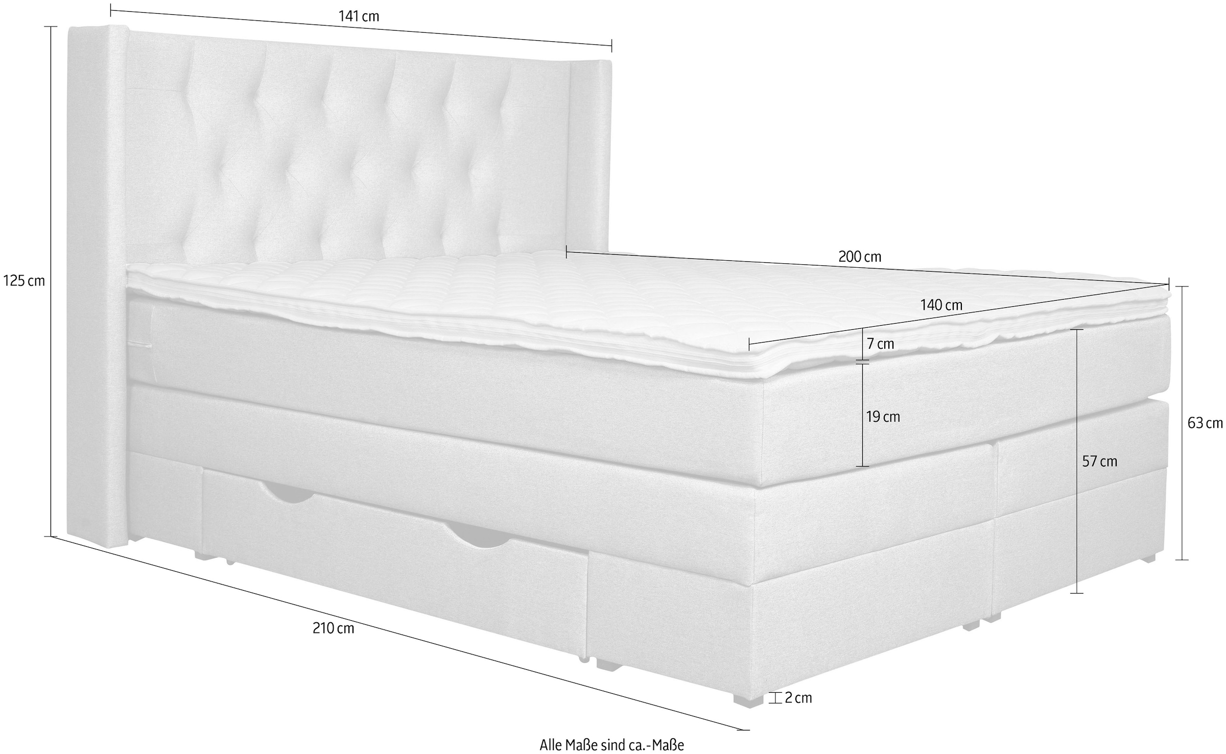 PLACES OF STYLE Boxspringbett »Elegance« mit schöner Knopfheftung, in den Härtegraden H2 & H3, inkl. Schubladen