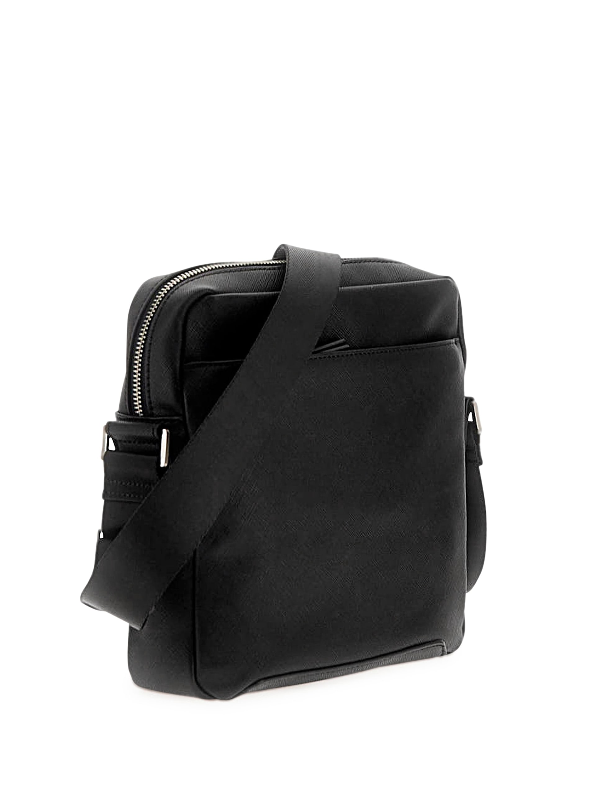 Bolsa transversal plana Eco Saffiano com zíper superior