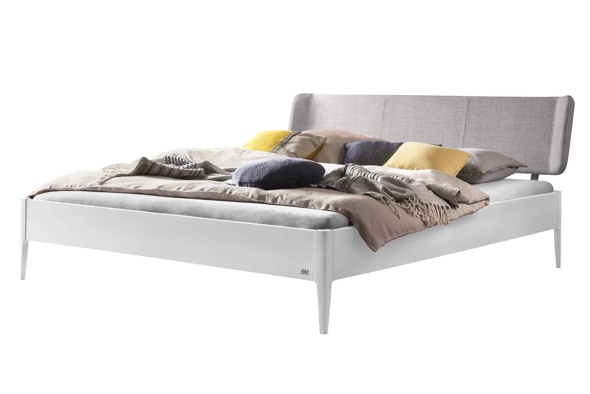 Holzbett HASENA PIENZA 140X200cm Höhe 25cm Buche Buche weiß mit Pepe grau