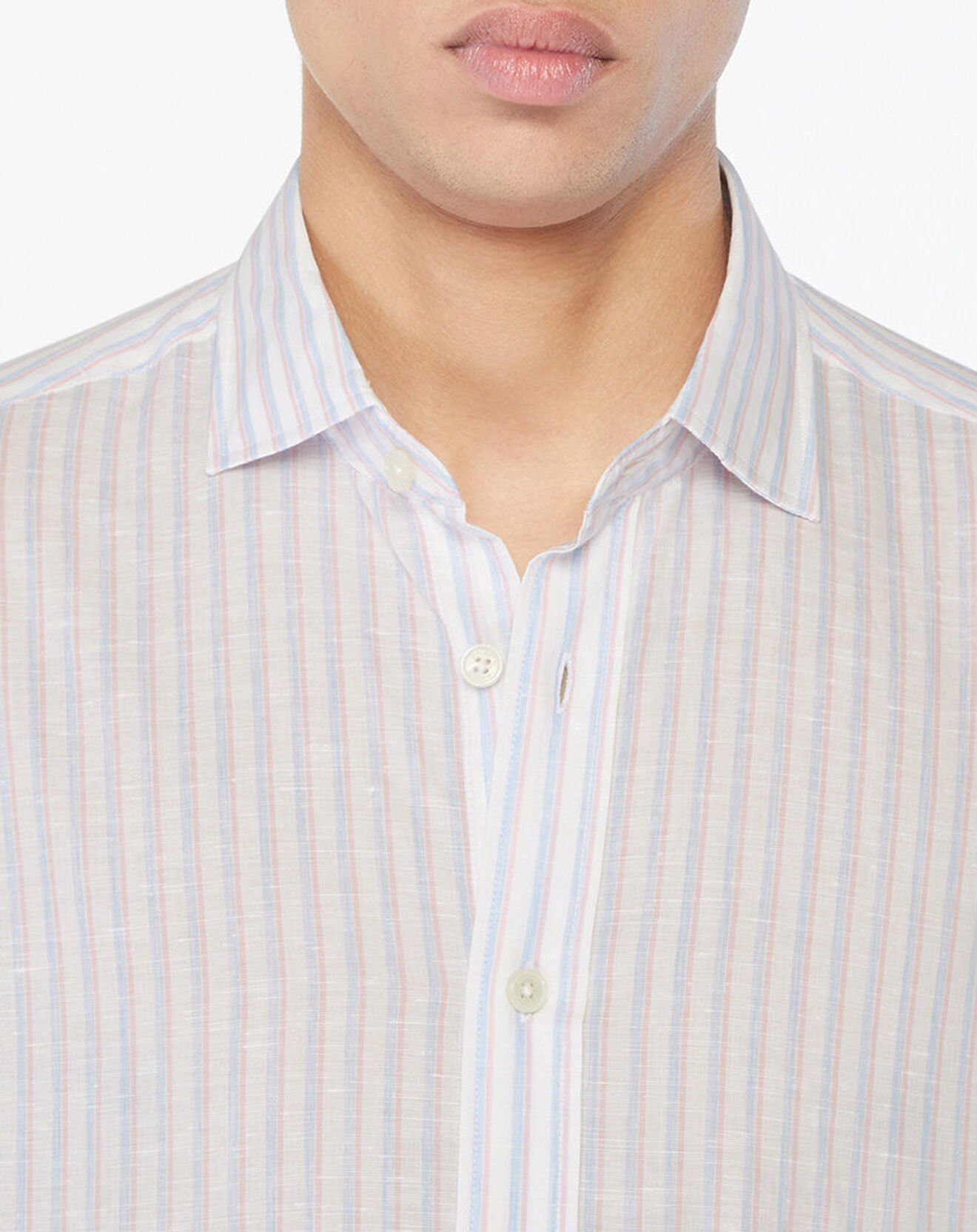 Hackett London Chemise en Lin mélangé Regular Fit à rayures bleu clair/rose
