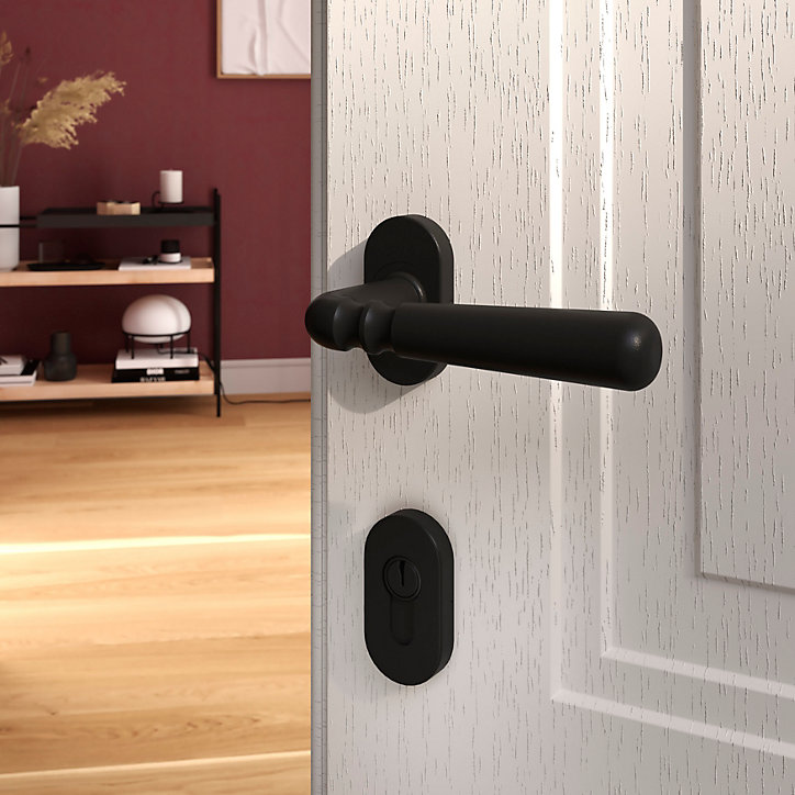 Ensemble poignée sur rosace à visser GoodHome Kilhog noir Ø63mm