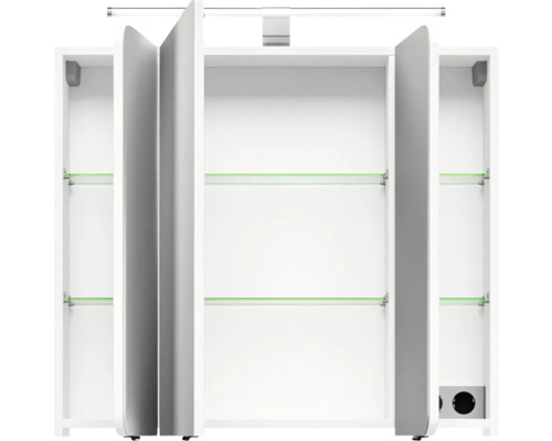 3-delige badkamermeubelset Pelipal xpressline 4005 BxHxD 92 x 200 x 49,1 cm, hoogglans witte fronten, met witte glazen wastafel en glazen wastafelmeubel, wastafelkast, spiegelkast met LED-verlichting, chromen greep, 992.0900111 9920900111