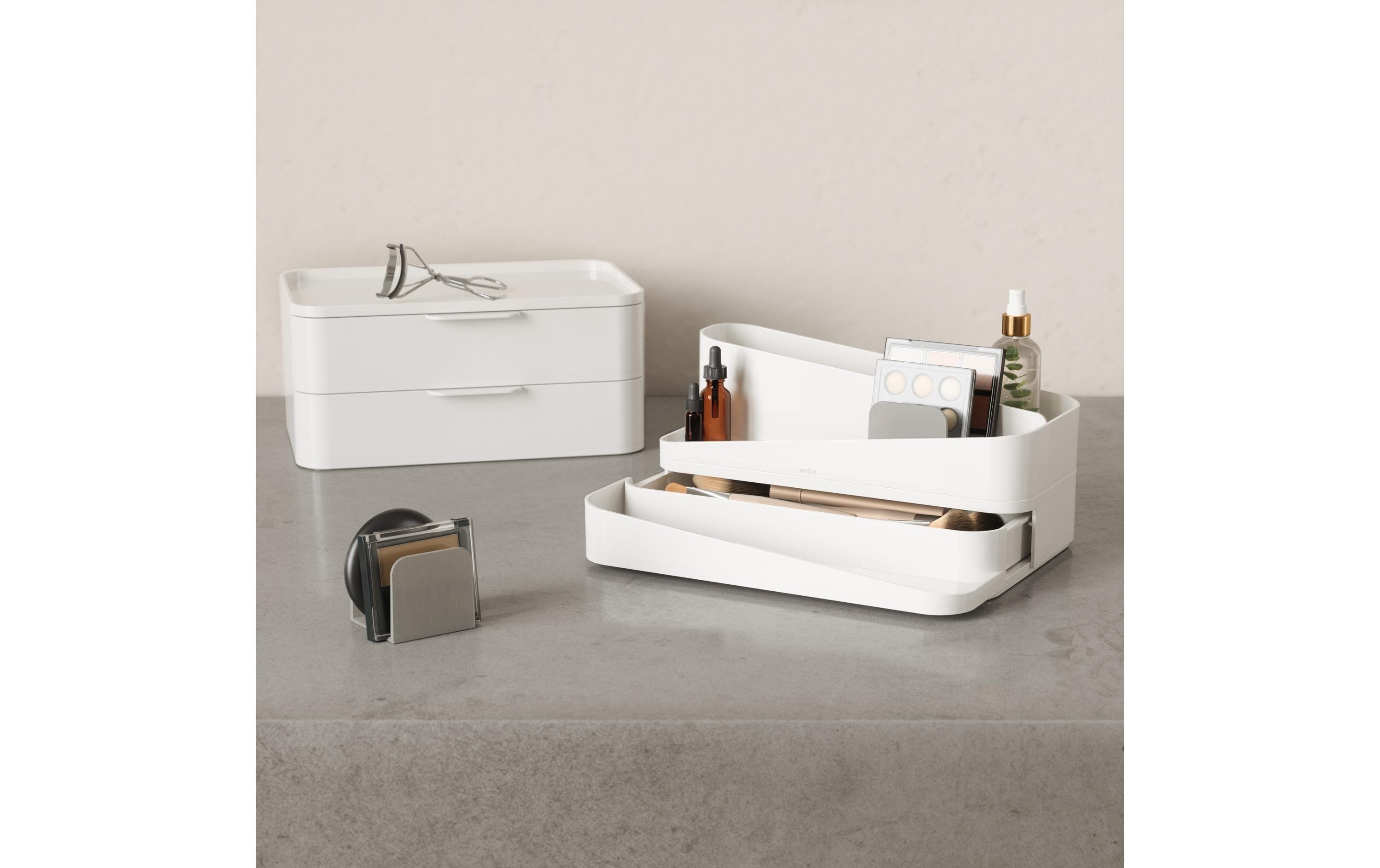 Bad-Utensilienhalter Glam Grau/Weiss, Recycled KunststoffMakeup-Organizer