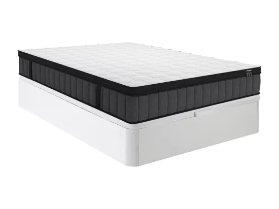 Ensemble 140 x 190 cm sommier coffre blanc + matelas hybride ressorts ensachés 7 zones et gel à mémoire de forme ép.25cm - TOLCA de YSMÉE