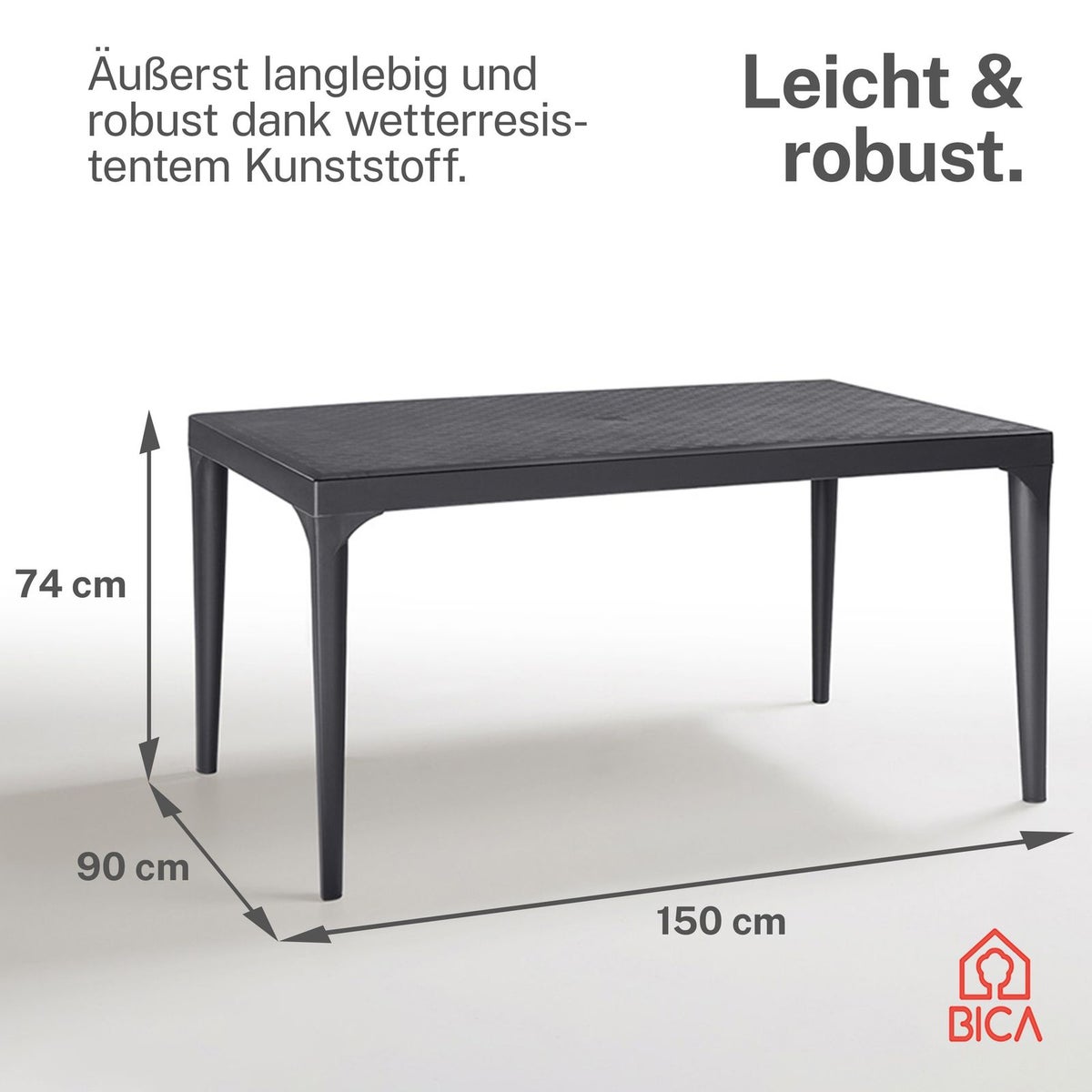 BICA Weerbestendige Eettafelset 5-delig Victoria met 4 Stoelen en Grote Tafel Oslo Grafiet