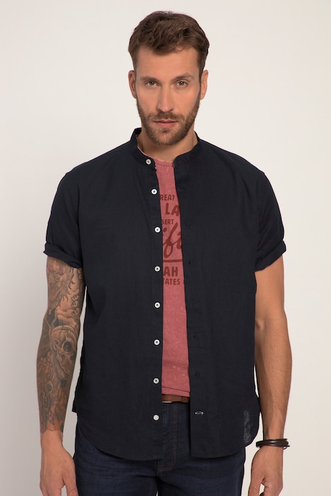 Hemd, Halbarm, Leinenmix, Stehkragen, Modern Fit