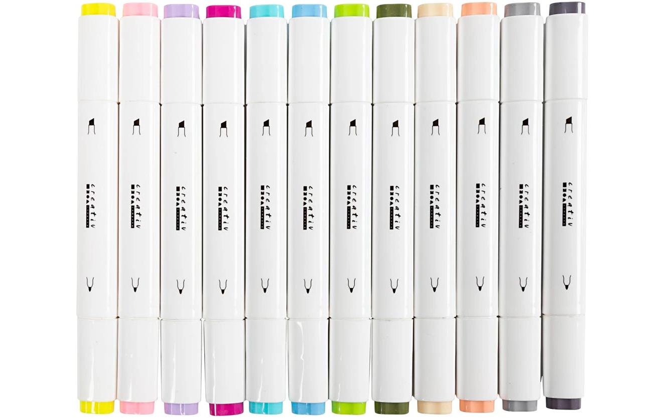Kalligraphiemarker 1+ 8 mm, 12 Stück, Pastellfarben2-in-1-Zeichenmarker