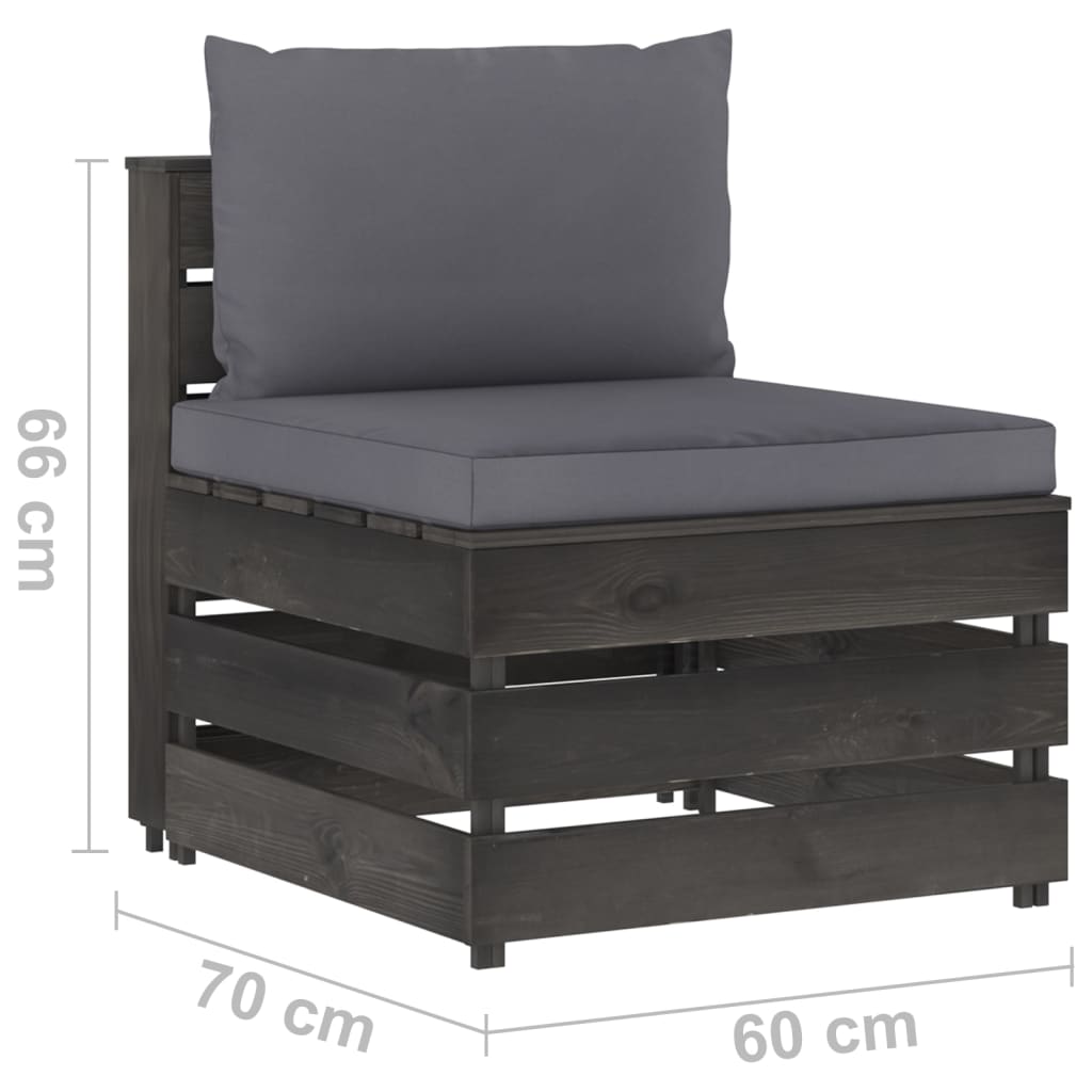 Salon de jardin meuble d'extérieur ensemble de mobilier 6 pièces avec coussins bois imprégné de gris