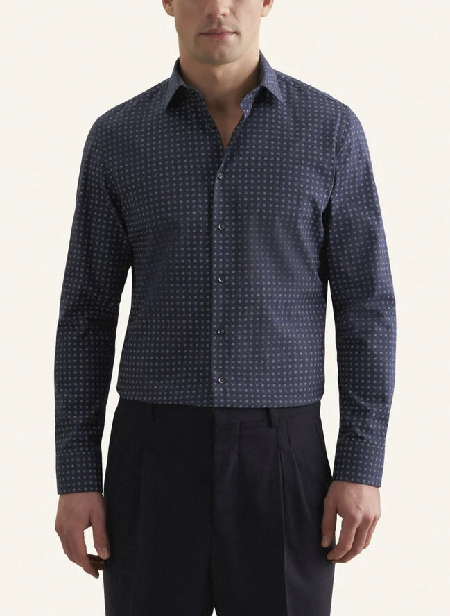 Seidensticker Flannel shirt Slim Long sleeve Kent-Collar Print Blue