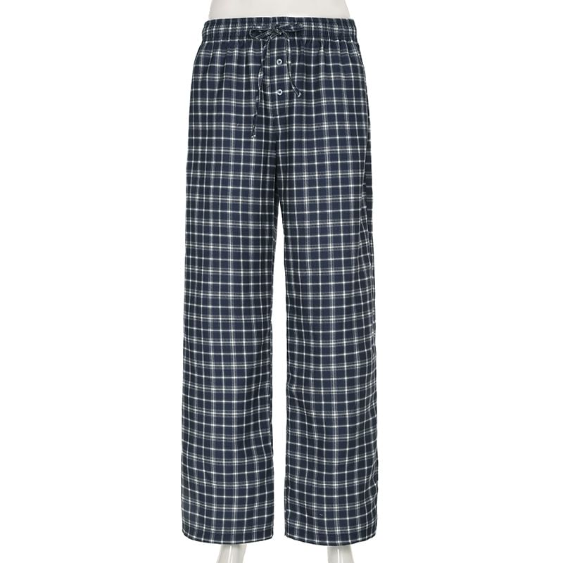 BrickBlack - Lage taille, geruite broek met trekkoord en losse pasvorm