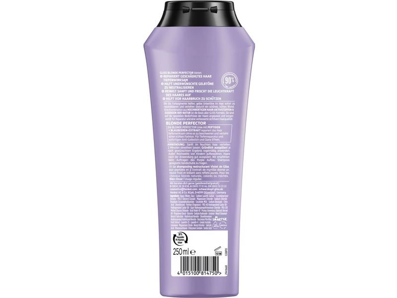 Schwarzkopf GLISS Shampoo Blonde Perfector 250 ml1 Stück Haarshampoo repariert, reinigt und schenkt ein kühles, glänzendes Blond