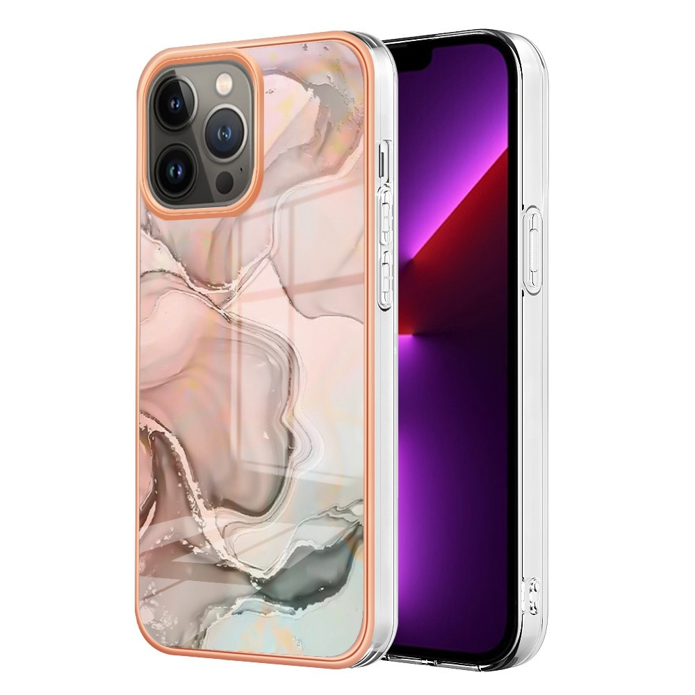 iPhone 13 Pro Gummi Case Hülle Galvanisierter Rahmen Marble Marmor Design - Rosa / Grau / Roségold