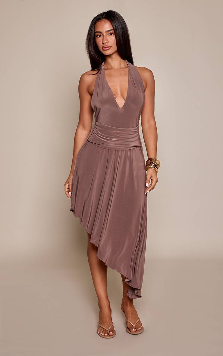 Champignon Robe Midi Moulante Asymétrique À Col V Et Taille Froncée Petite