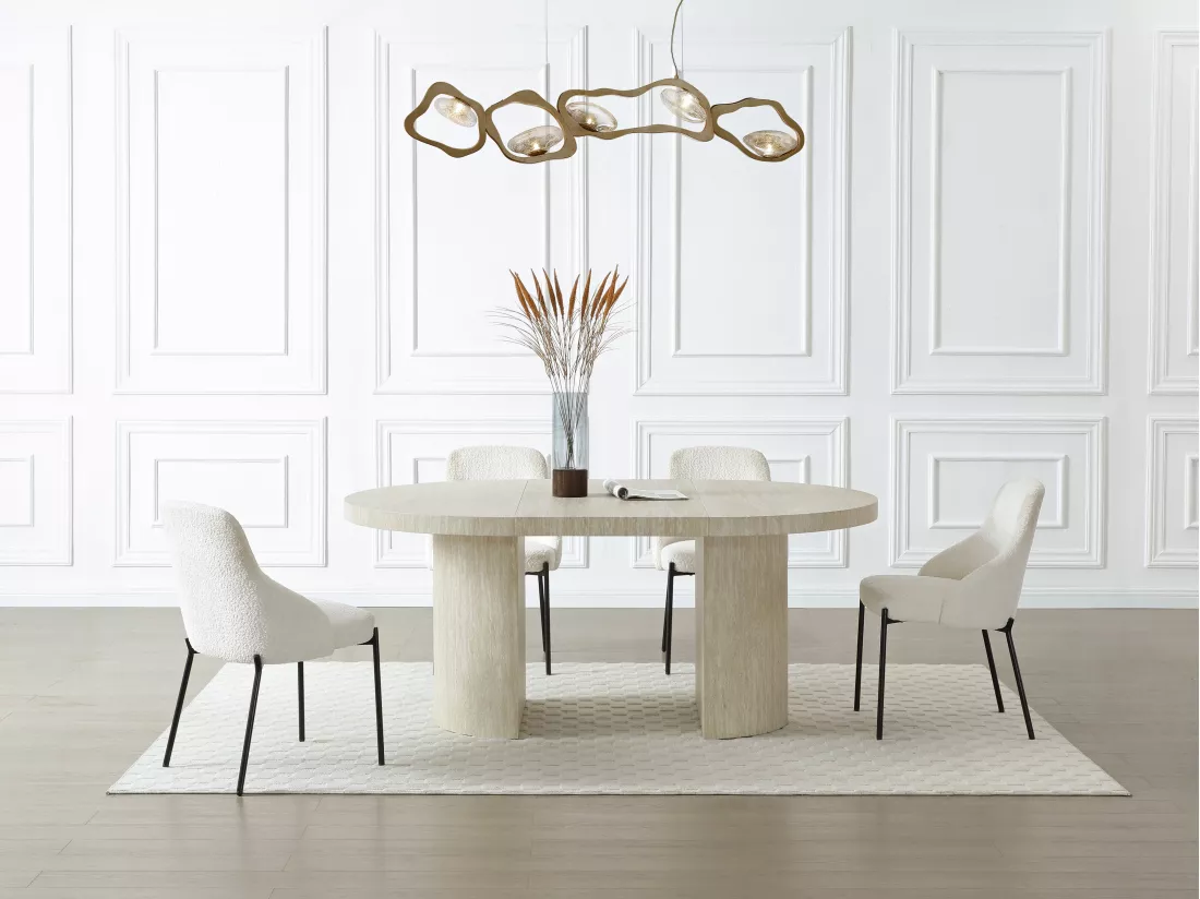 Table à manger extensible 4 à 12 personnes en MDF - Effet travertin beige - SIDRINA