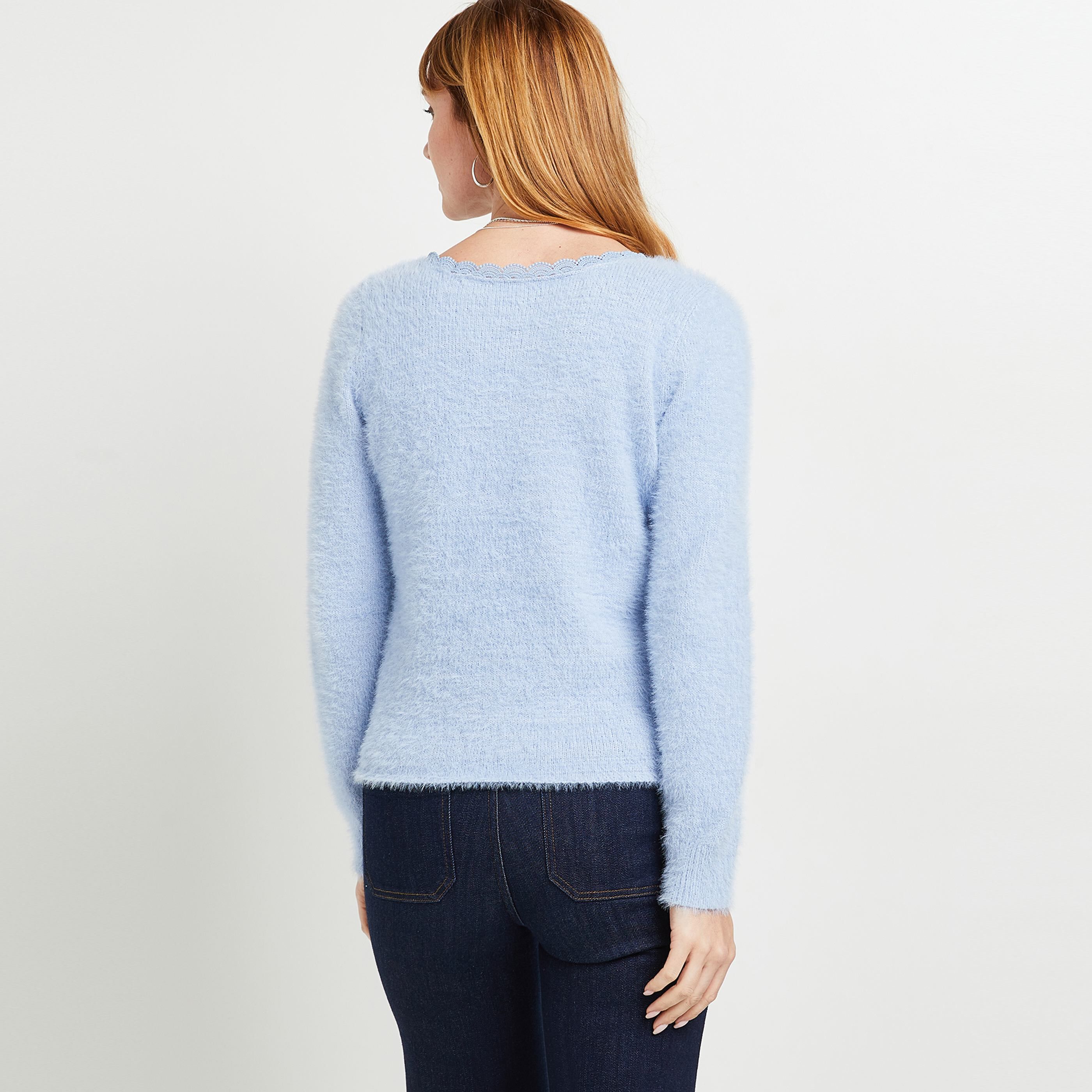 Gilet réversible en maille douce femme - BLEU CLAIR