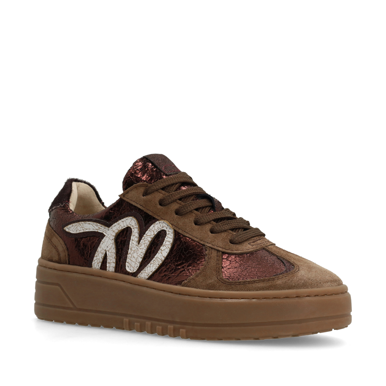 Donker bronzen metallic sneakers met details