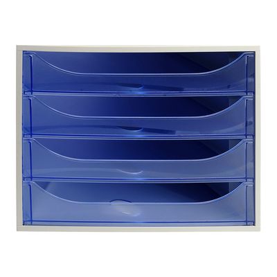 Exacompta Ecobox - Module de classement 4 tiroirs - gris/bleu glacé transparent
