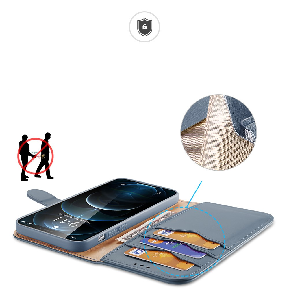iPhone 12 / iPhone 12 Pro Flip Wallet Cover Echtleder Tasche (RFID Schutz) - Blau